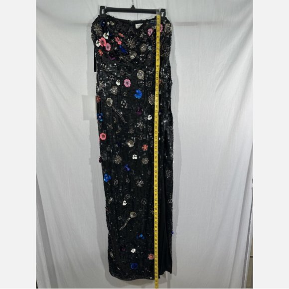 NWT $798 Mac‎ Duggal [ 14 ] Floral Sequined Strapless Slit Column Gown Black - Picture 3 of 16